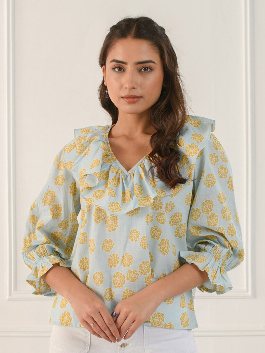 Prakriti Jaipur Floral Printed V-Neck Pure Cotton A-Line Kurti