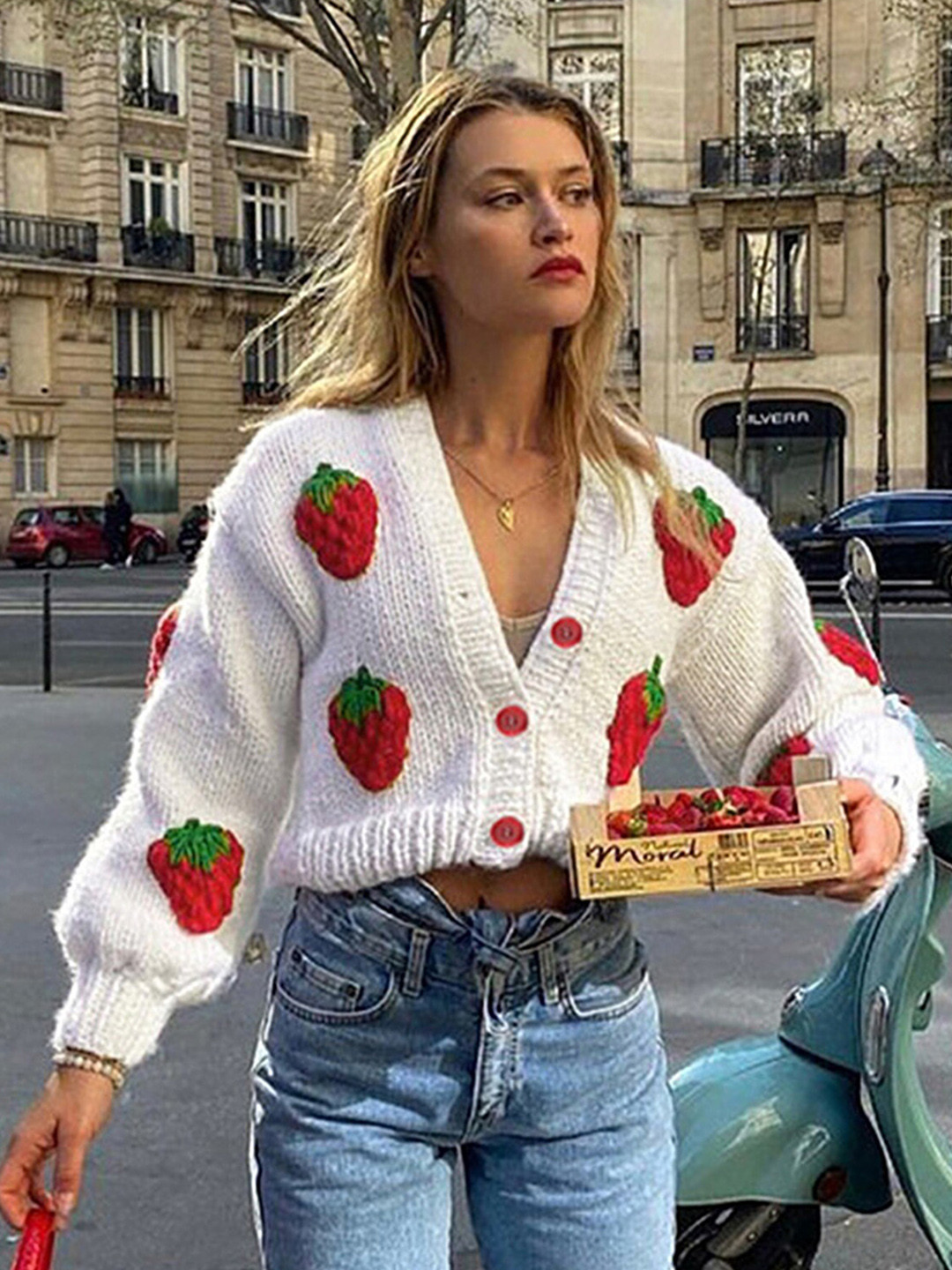 LULU & SKY Embroidered V-Neck Cardigan