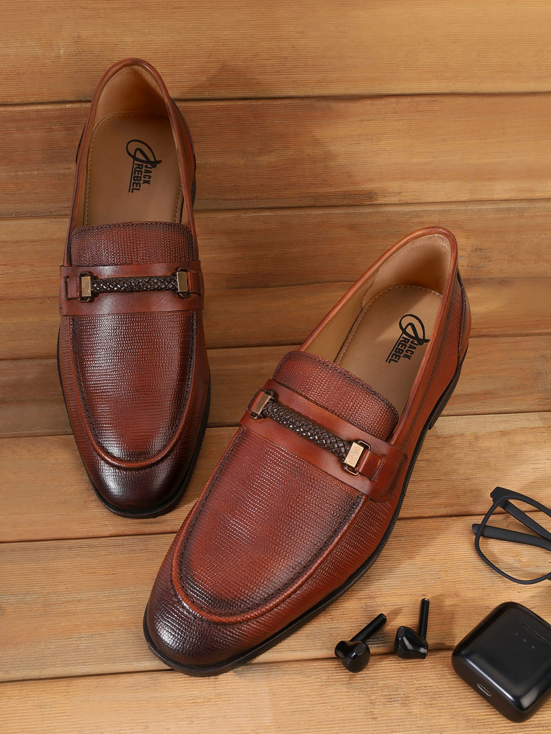 Jack Rebel Men Illusion Textured Leather Formal Loafers