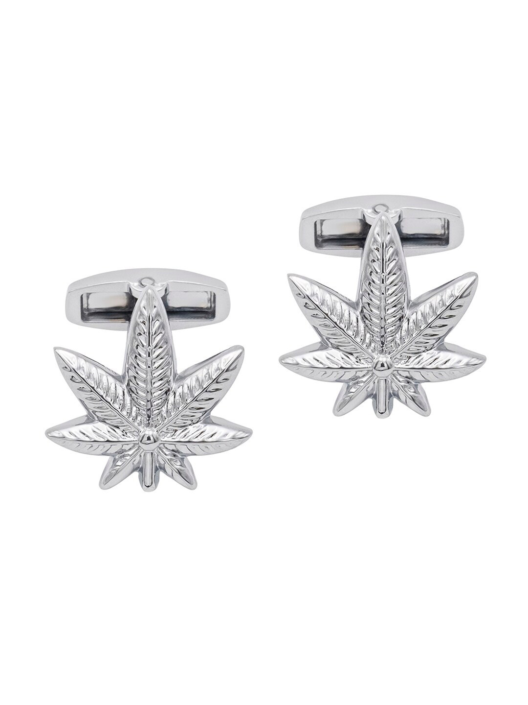 bodha Rhodium Silver Plated Leaf Design Cufflinks