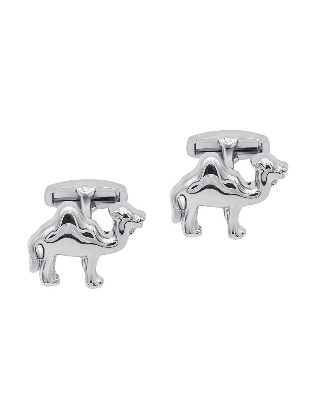 bodha Rhodium Silver Plated Two Hump Camel Design Cufflinks