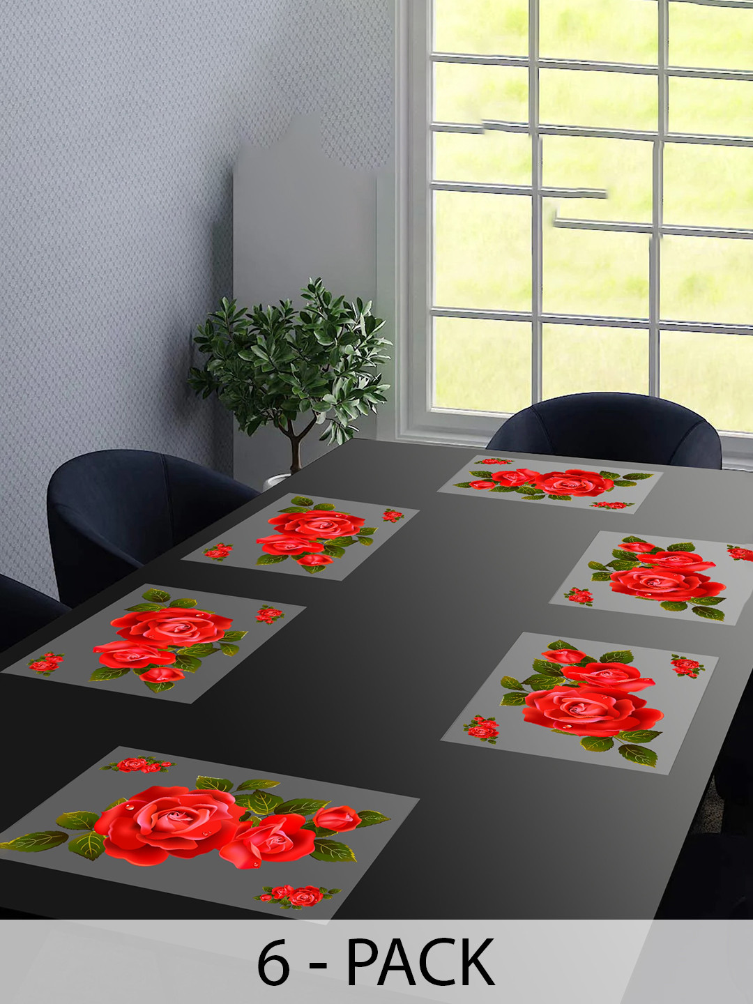 Dakshya Industries Blossom Red 6 Pieces Printed Anti-Oil Table Placemats