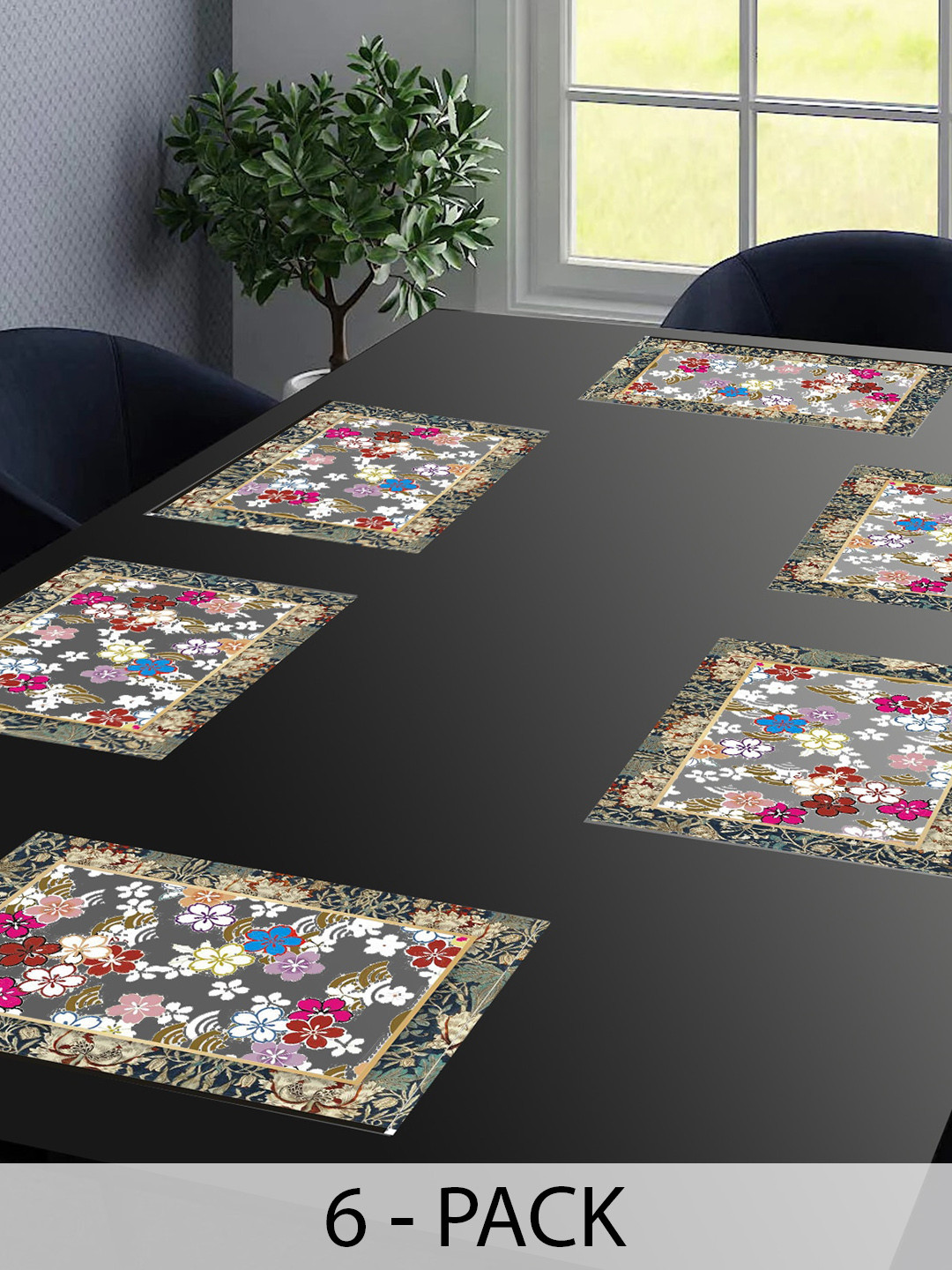 Dakshya Industries Blossom Off White & Pink 6 Pieces Printed Anti-Oil Table Placemats