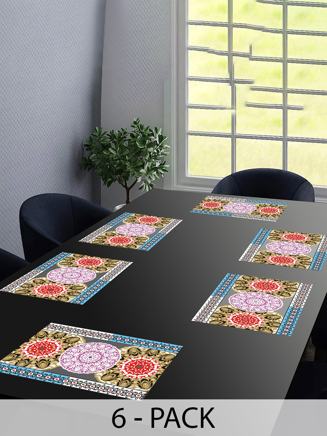 Dakshya Industries Blossom 6 Pcs Lavender & Blue Waterproof Rectangle Table Placemats