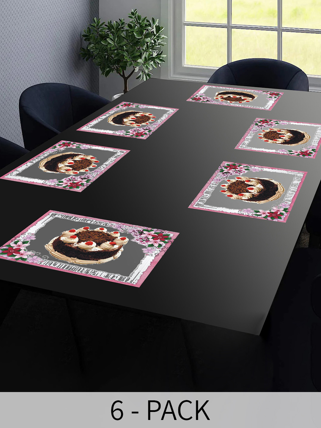 Dakshya Industries Blossom Purple 6 Pieces Printed Plastic Anti-Bacterial Table Placemats