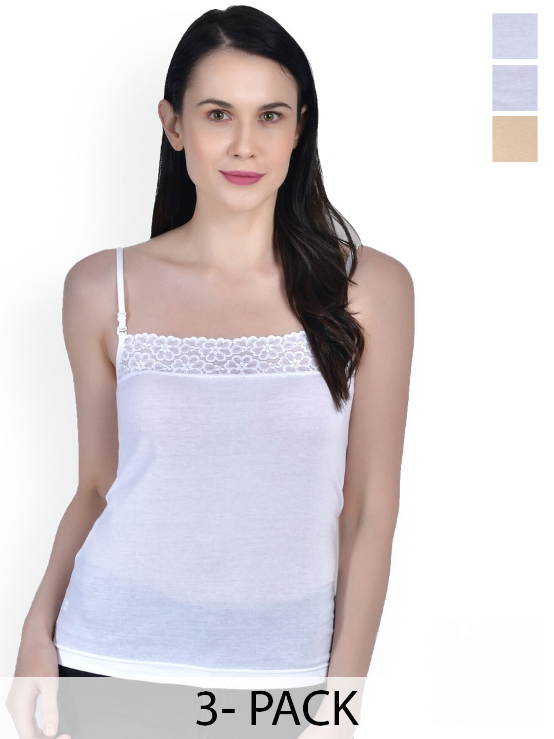 Aimly Pack of 3 Cotton Adjustable Strap Lace Camisoles