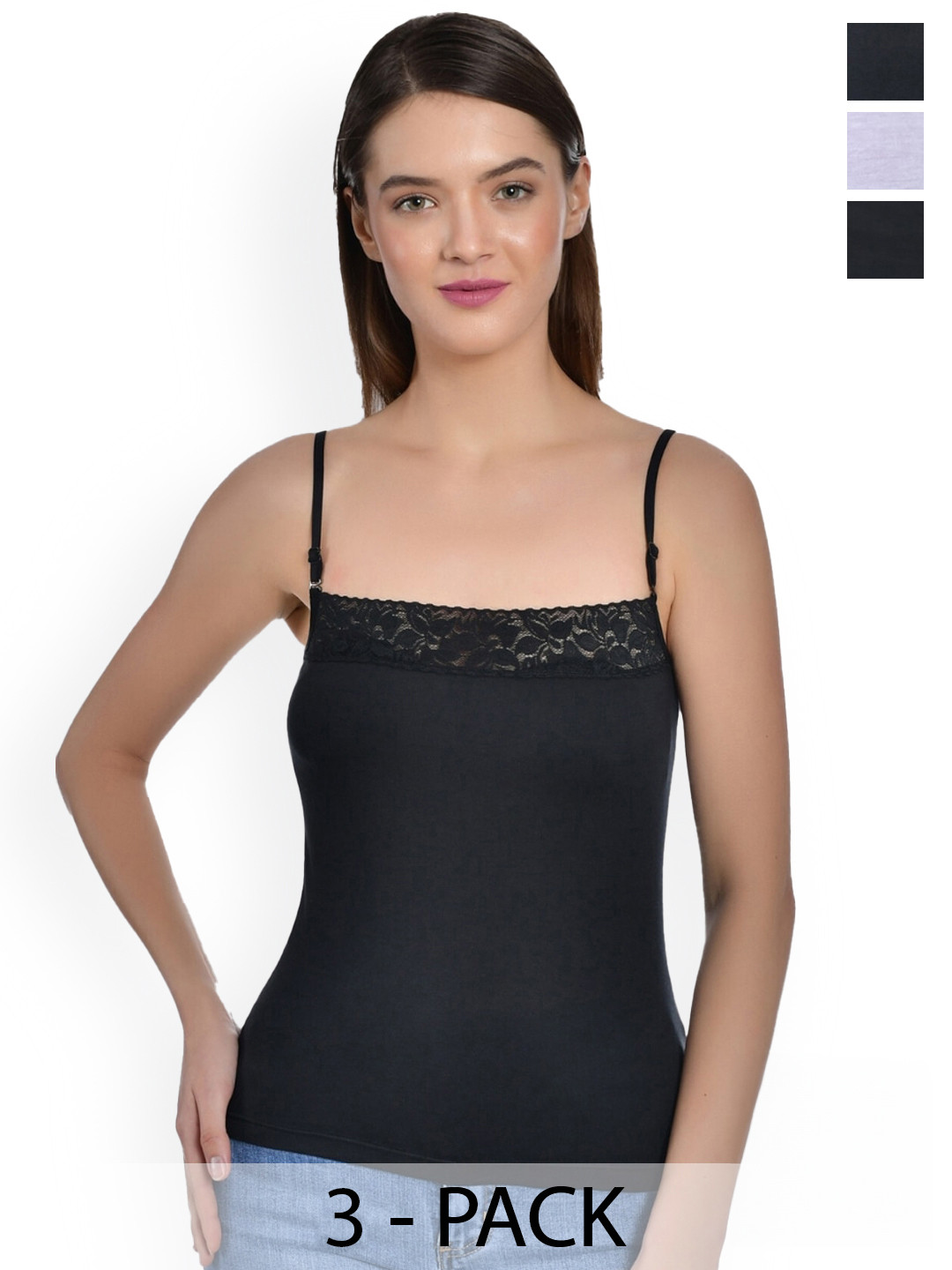Aimly Pack Of 3 Cotton Lace Spaghetti Slip Camisoles