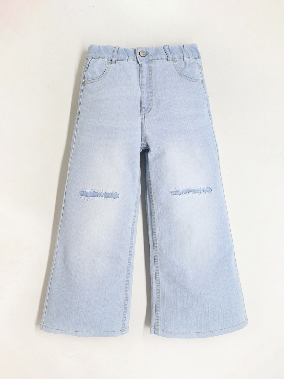 Cherry Crumble Girls Comfort Wide Leg High-Rise Light Fade Slash Knee Stretchable Jeans