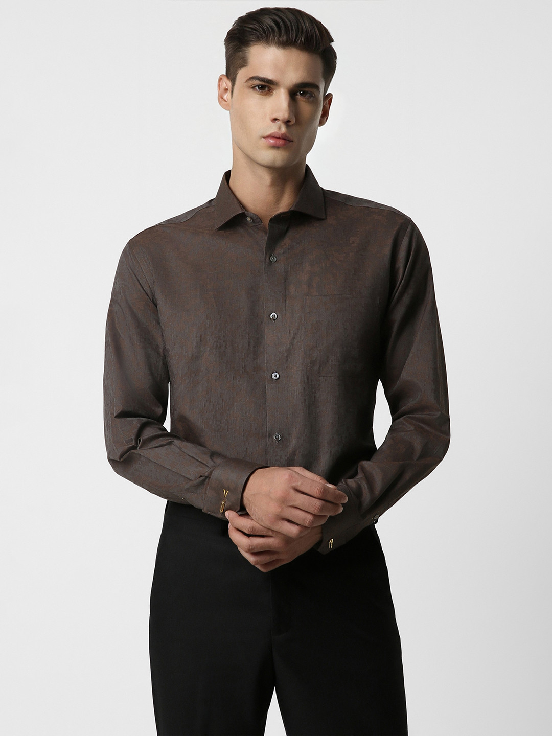 Van Heusen World Wear Self Design Pure Cotton Formal Shirt