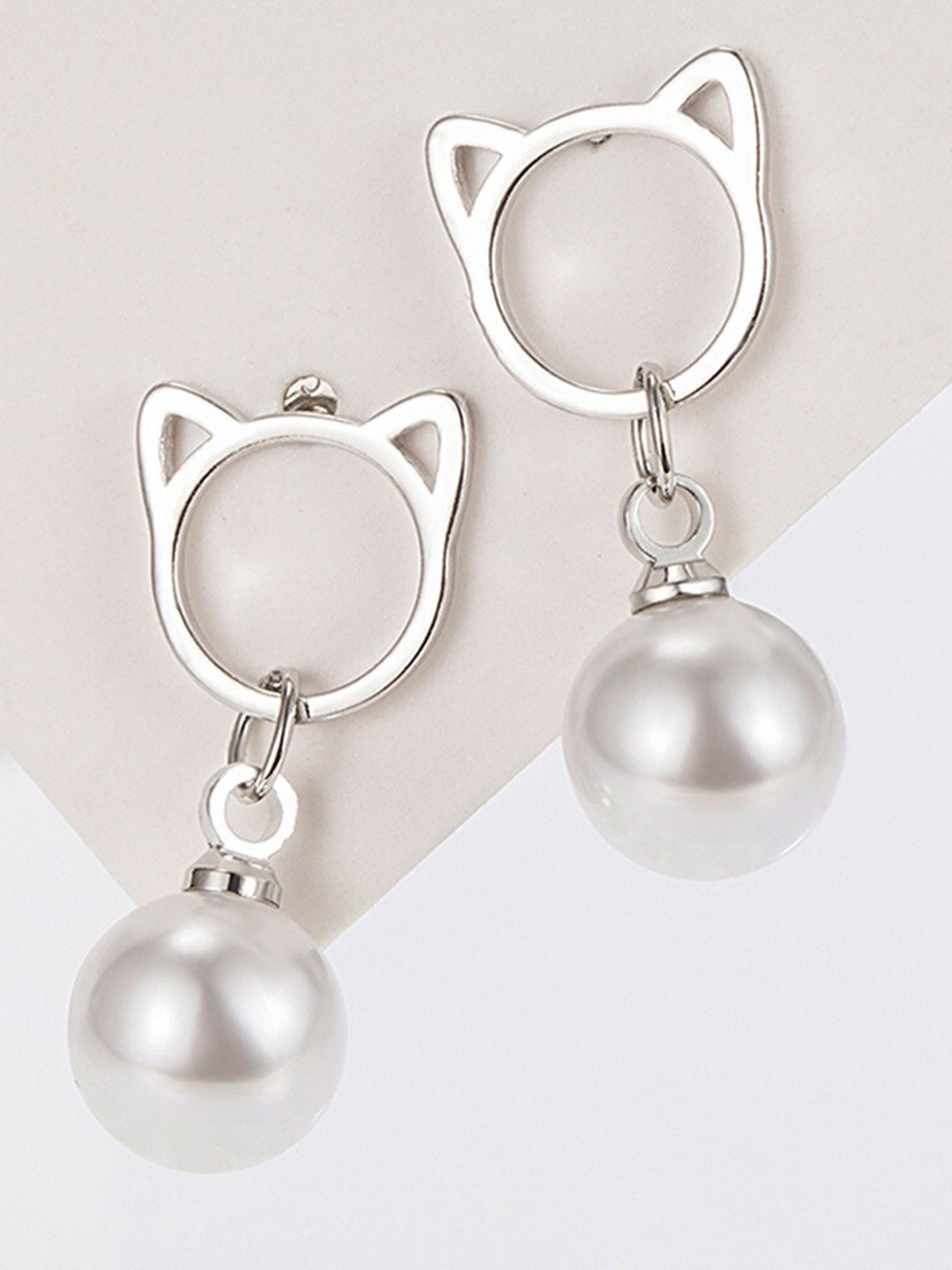 MYKI Silver-Plated Contemporary Cat Beaded Drop Earrings