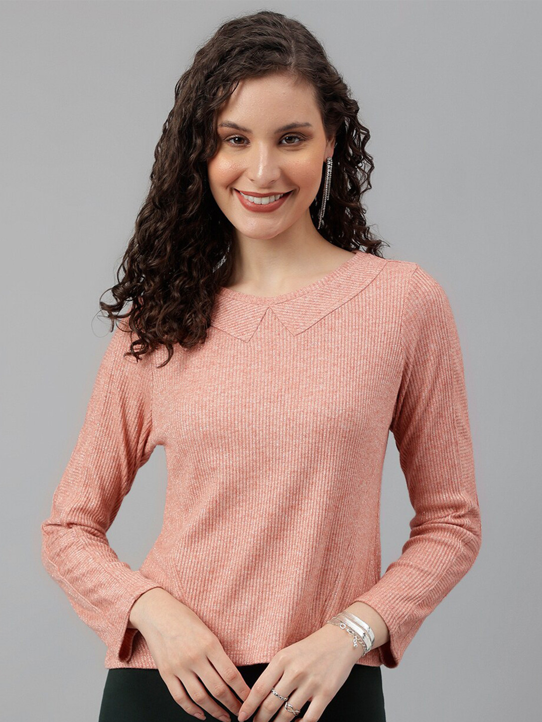 Latin Quarters Self Designed Shirt Collar Regular Top