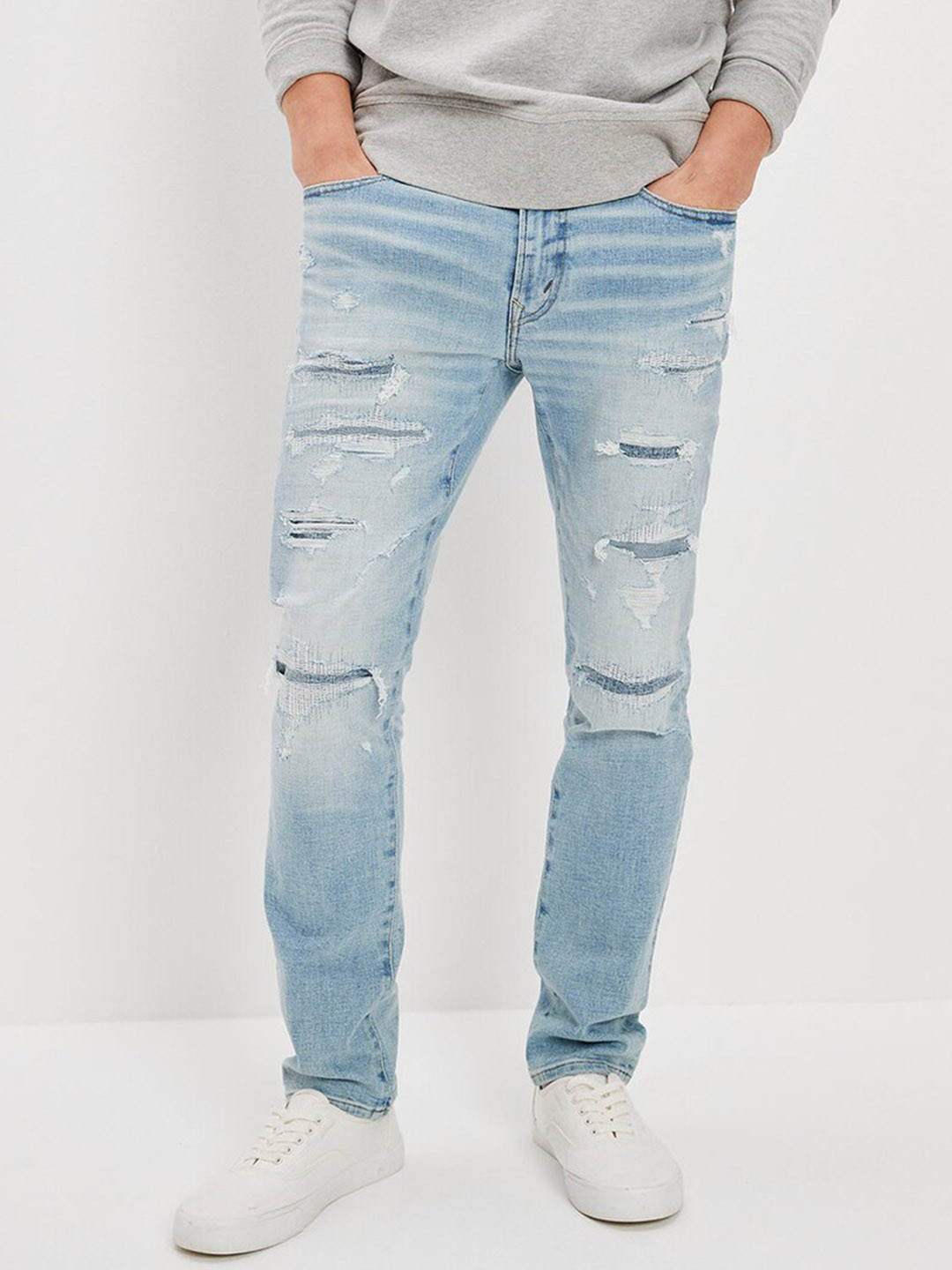 AMERICAN EAGLE OUTFITTERS Men AirFlex+ Highly Distressed Heavy Fade Stretchable Jeans