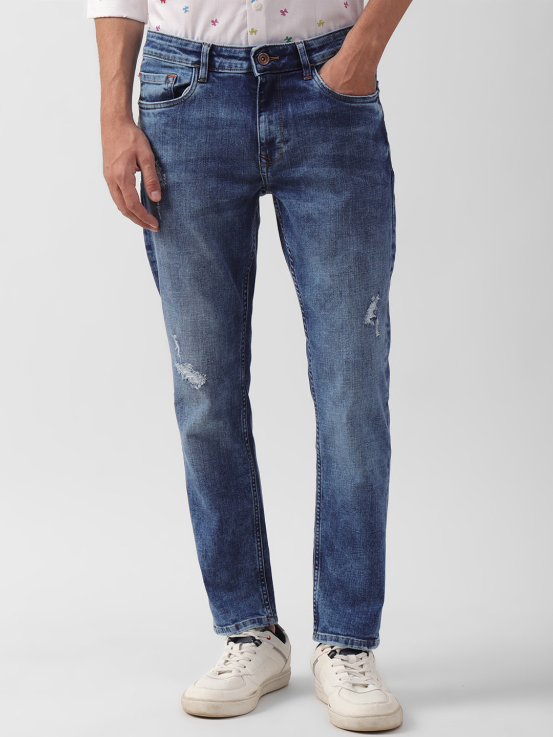 SIMON CARTER LONDON Men Mildly Distressed Heavy Fade Ripped Stretchable Jeans