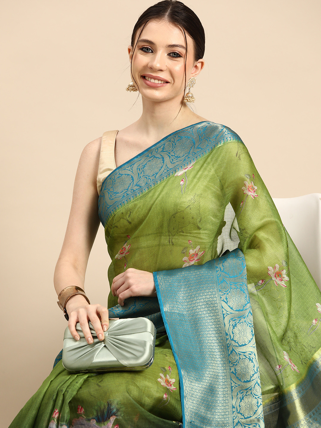 Silk Land Kalamkari Woven Pichwai Muga Silk With Digital Print saree