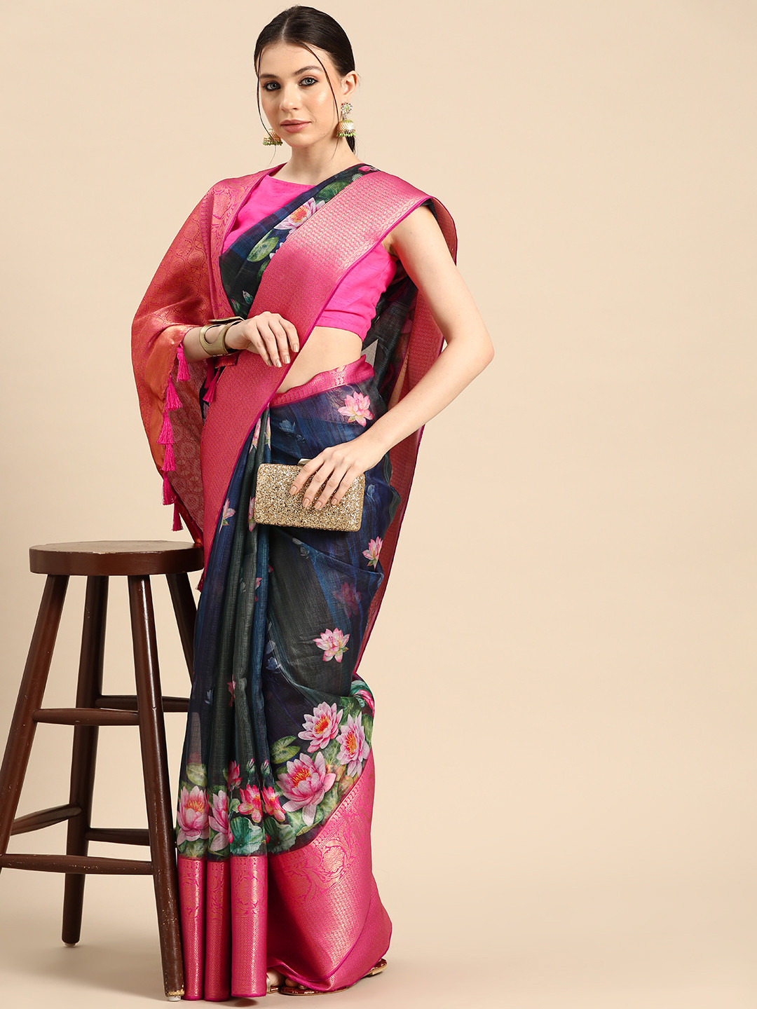 Silk Land Floral Pichwai Muga Silk Woven With Digital Print saree