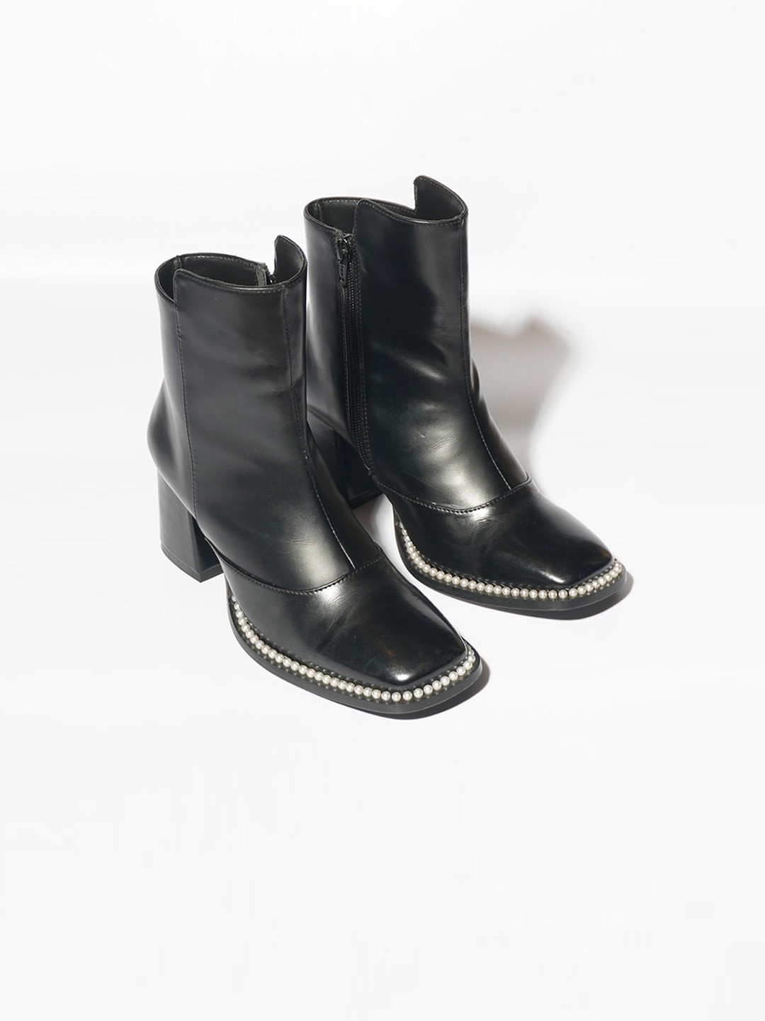CAI Women Beads Embellished Heeled Mid-Top Chunky Boots