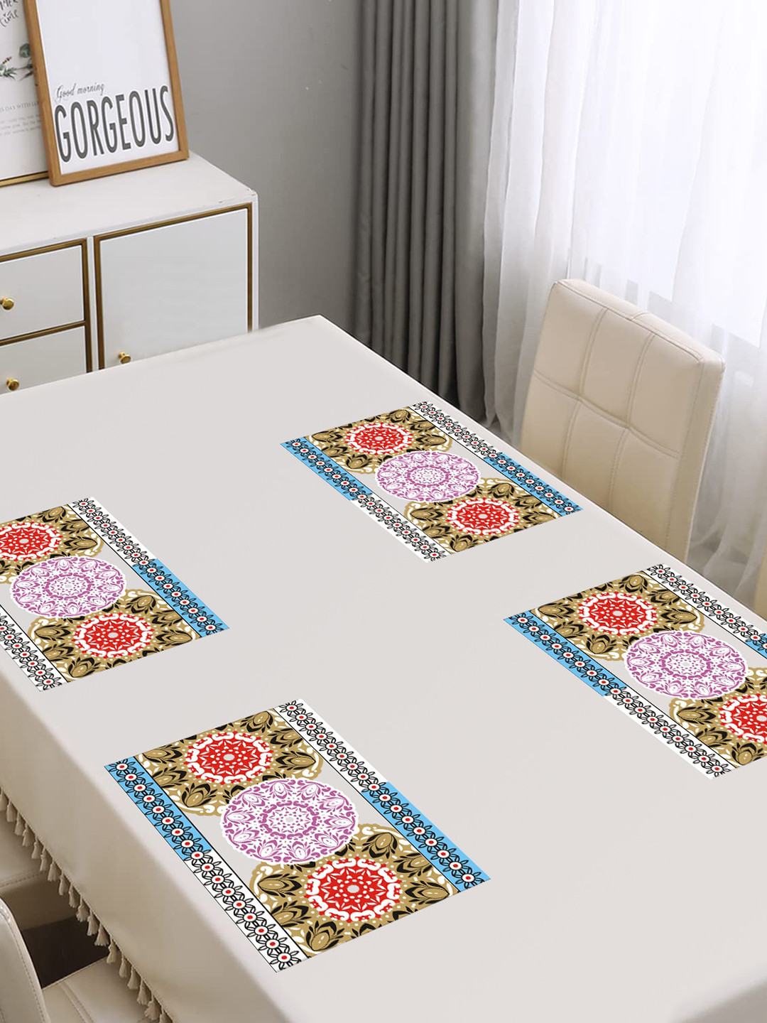 Dakshya Industries Blossom White & Green 4 Pcs Floral Printed Waterproof Table Placemats