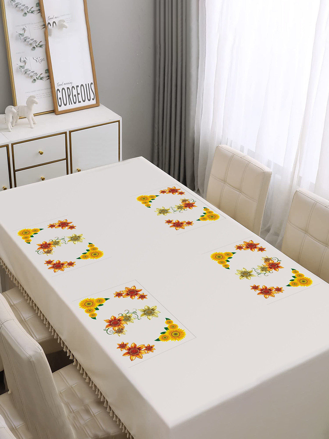 Dakshya Industries Blossom Yellow & Red 4 Pieces Printed Anti-Bacterial Table Placemats
