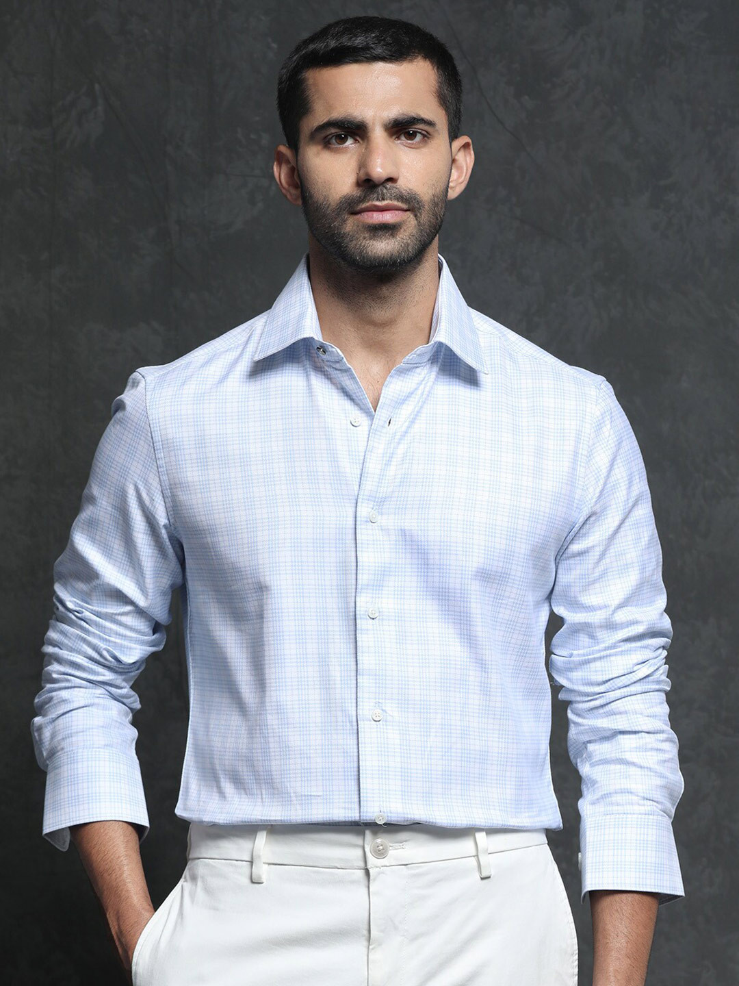 RARE RABBIT Men Canis Slim Fit Checked Cotton Formal Shirt