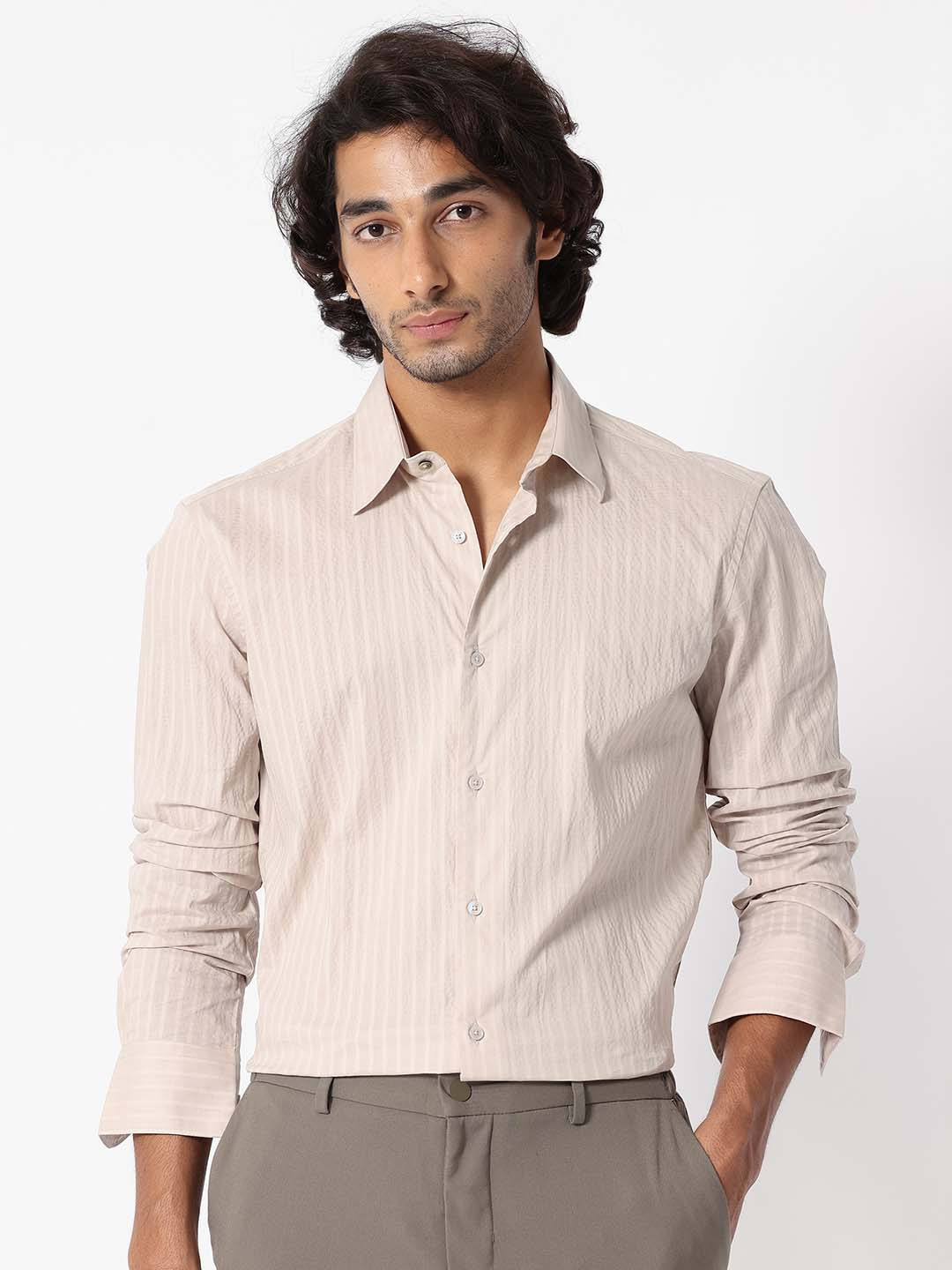 RARE RABBIT Men Anemo Striped Slim Fit Classic Cotton Shirt