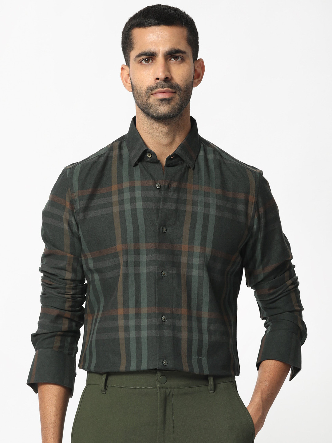 RARE RABBIT Men Kram Slim Fit Tartan Checked Cotton Shirt
