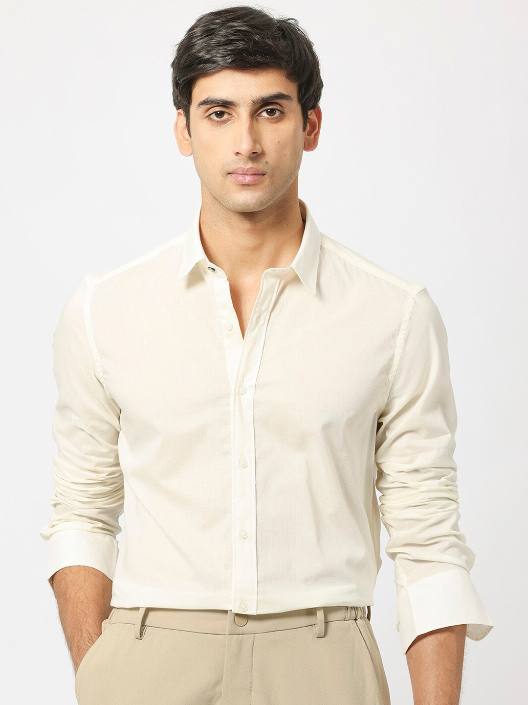 RARE RABBIT Men Flees Slim Fit Opaque Cotton Shirt