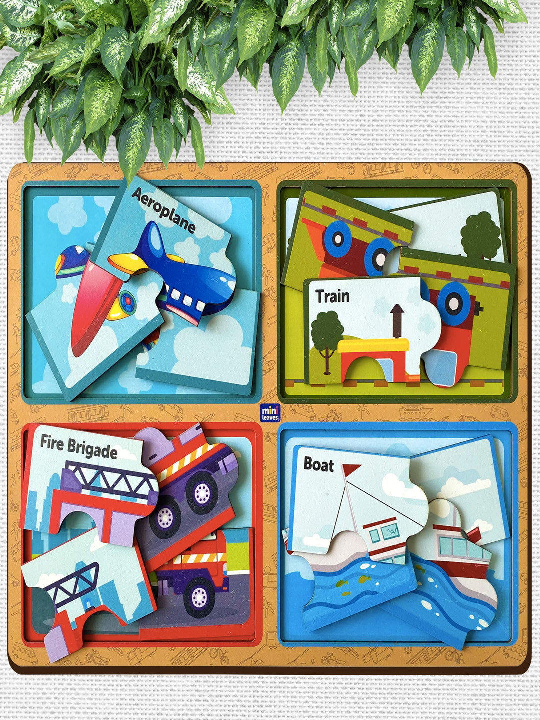 Mini Leaves Kids 4 Pieecs Chunky Vehicle Puzzle Development Toys