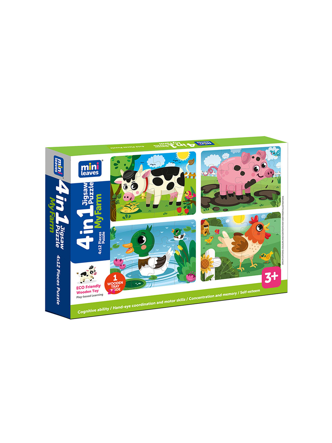 Mini Leaves Kids Farm Animals 4 in 1 Jigsaw Wooden Puzzles