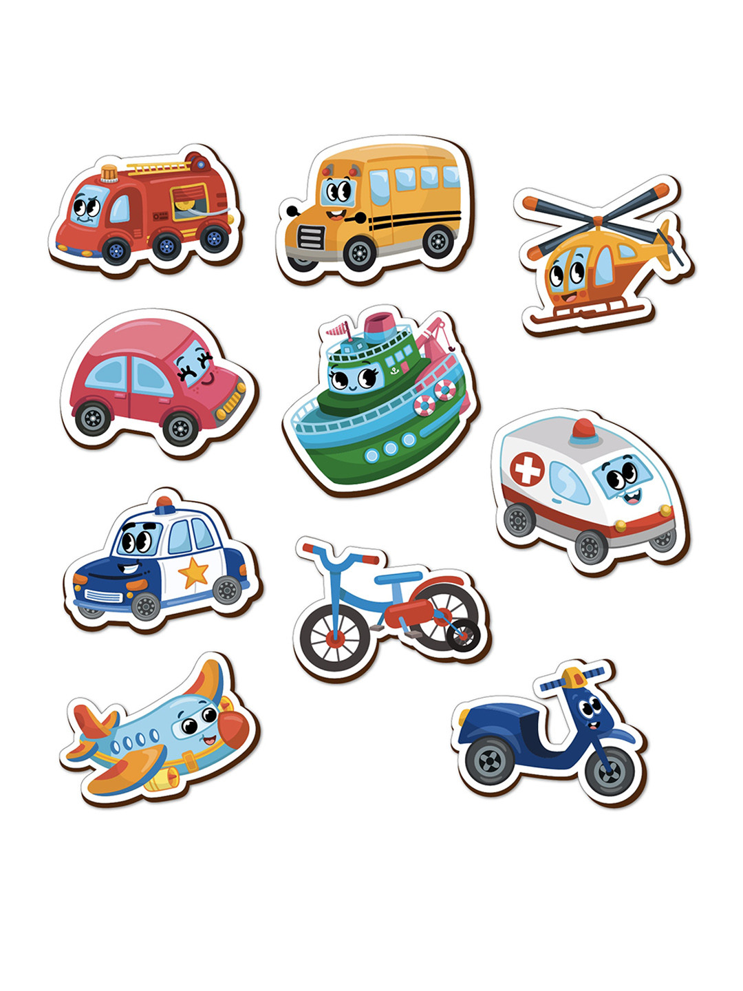 Mini Leaves Kids Set Of 10 Transport Vehicle Wooden Fridge Magnets Cut Outs