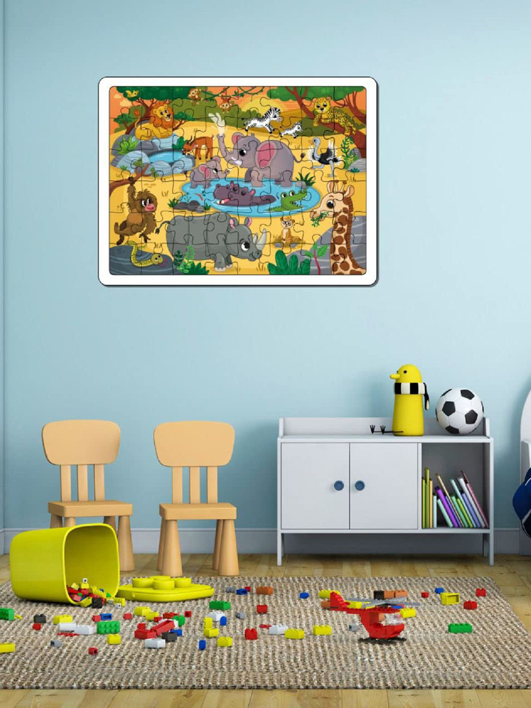 Mini Leaves Kids Wild Safari Animals 48 Pieces Wooden Jigsaw Floor Puzzles with Wooden Box