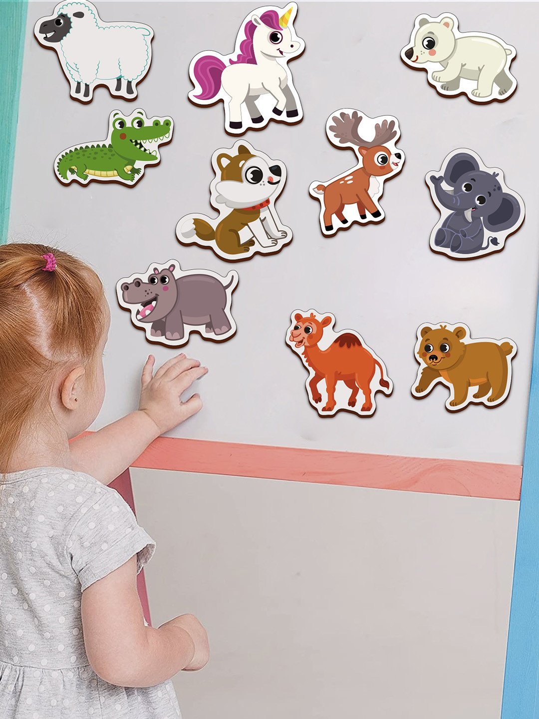 Mini Leaves Kids Set Of 10 Animals Wooden Fridge Magnets Cut Outs