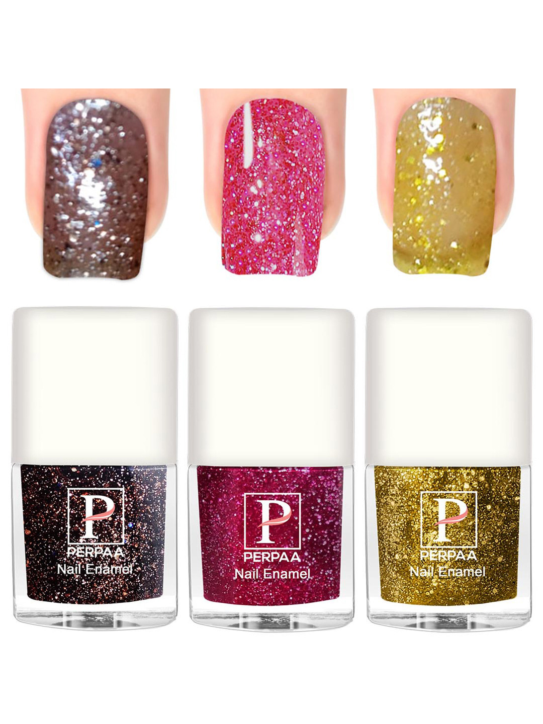 PERPAA Set Of 3 Glitter Light Reflective UV Gel Nail Polish 5ml Each - Shades 95-96-99