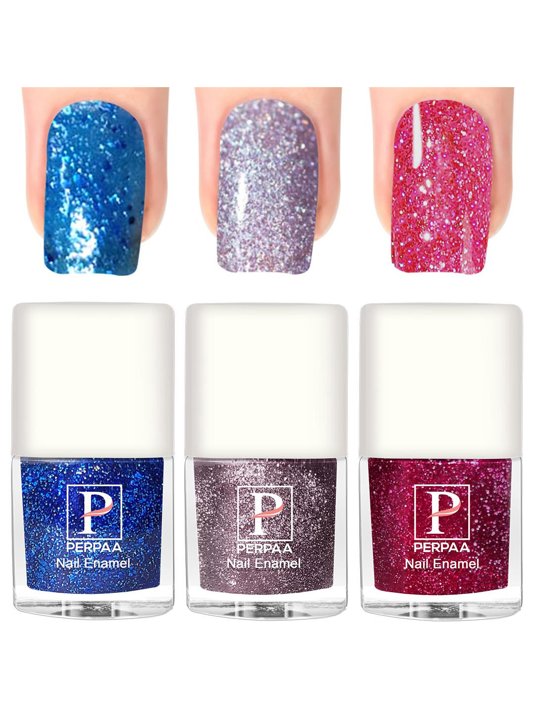 PERPAA Set of 3 Glitter Light Reflective UV Gel Nail Polish - 5ml Each