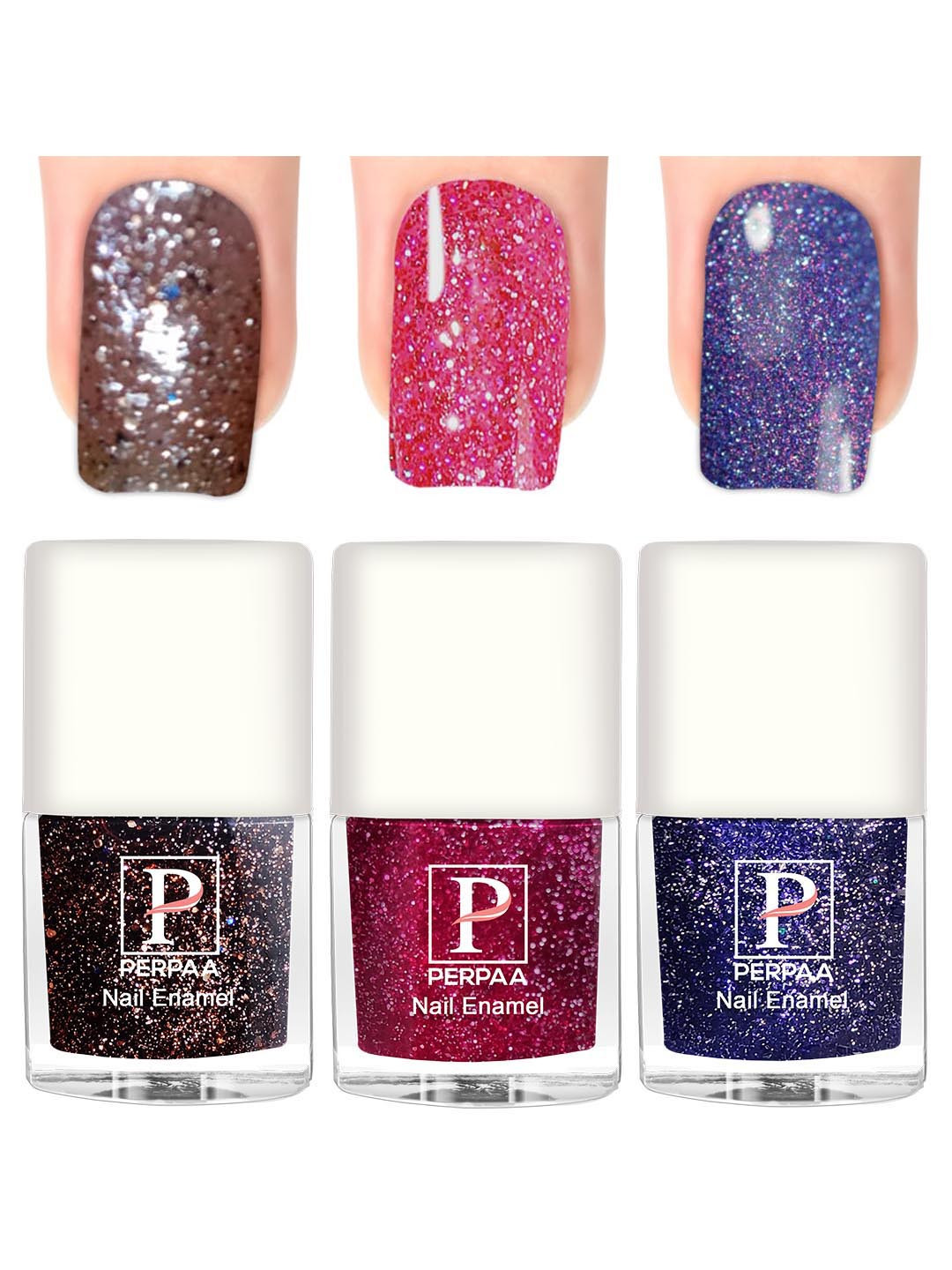 PERPAA Set of 3 Glitter Light Reflective UV Gel Nail Polish - 5ml Each