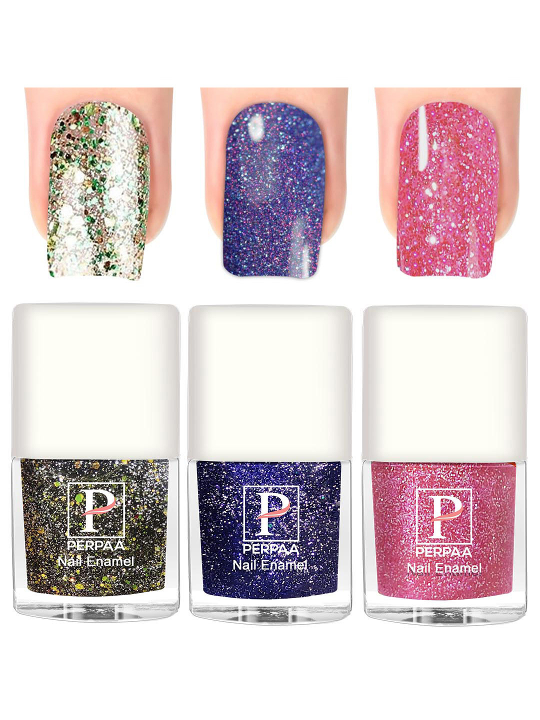 PERPAA Set Of 3 Glitter Light Reflective UV Gel Nail Polish 5ml Each - Shades 91-92-99