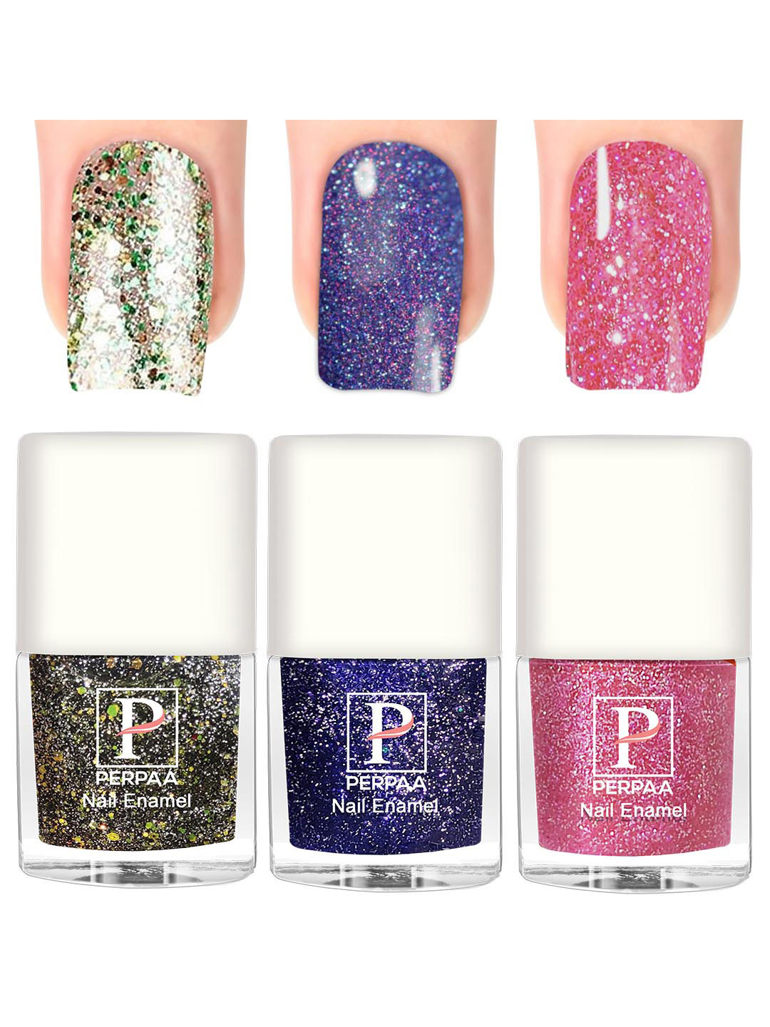 PERPAA Set Of 3 Glitter Light Reflective UV Gel Nail Polish 5ml Each - Shades 91-92-98