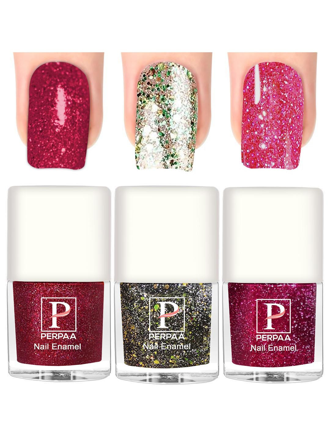 PERPAA Set Of 3 Glitter Light Reflective UV Gel Nail Polish 5ml Each - Shades 90-91-96