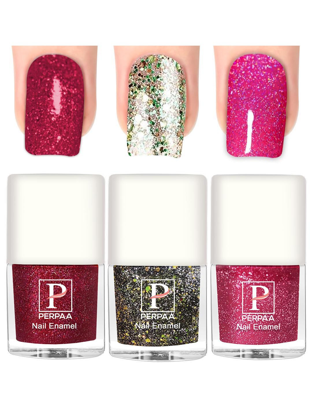 PERPAA Set Of 3 Glitter Light Reflective UV Gel Nail Polish 5ml Each - Shades 90-91-98