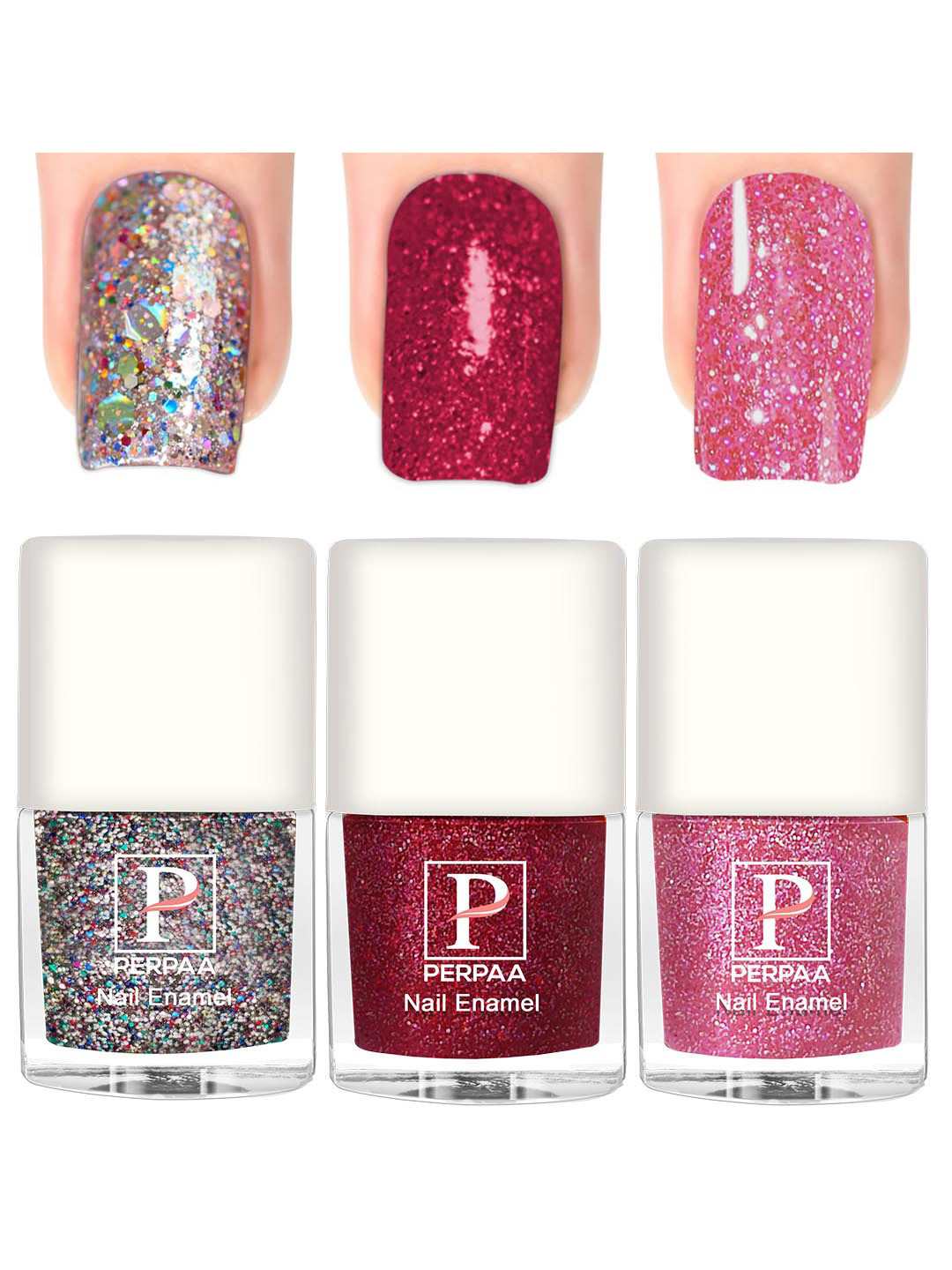 PERPAA Set Of 3 Glitter Light Reflective UV Gel Nail Polish 5ml Each - Shades 89-90-97