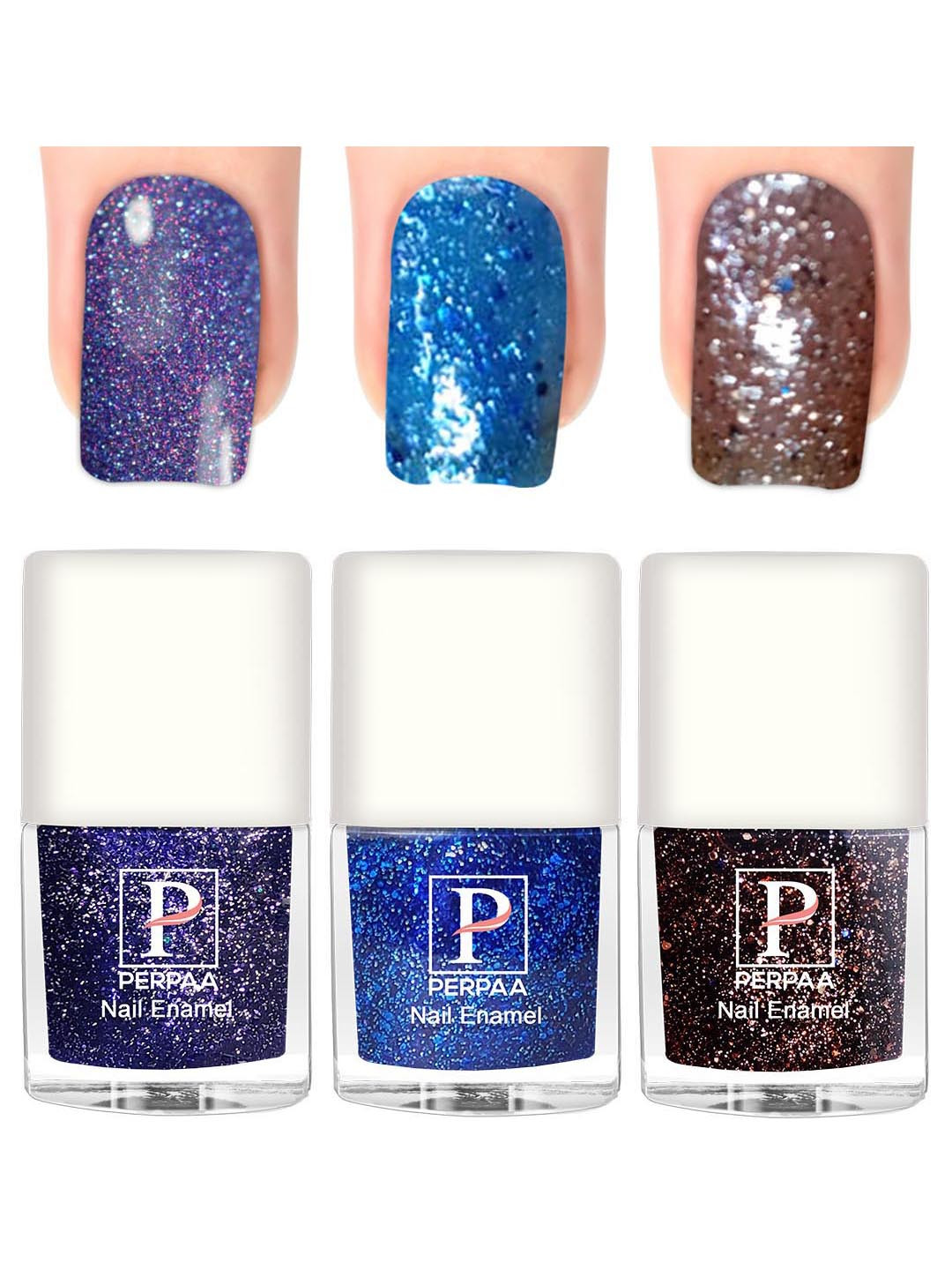 PERPAA 3Pcs Long Lasting Gel Nail Polish - 5ml Each - Royal Blue, Turquoise Blue, Brown