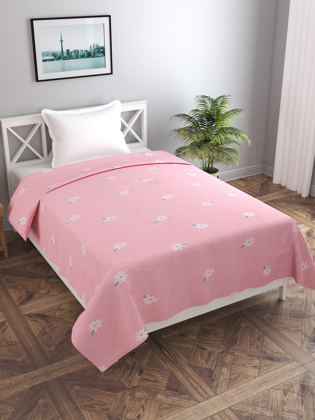 MORADO Pink Printed Skin-Friendly Single Duvet Cover