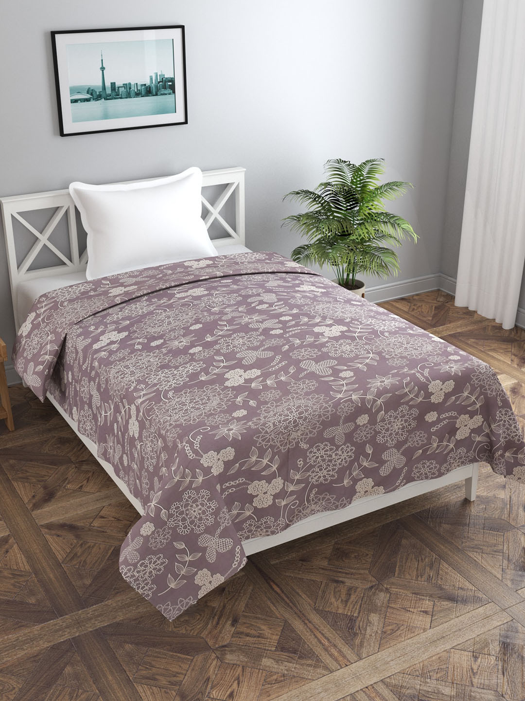 MORADO Mauve Printed Skin-Friendly Single Duvet Cover