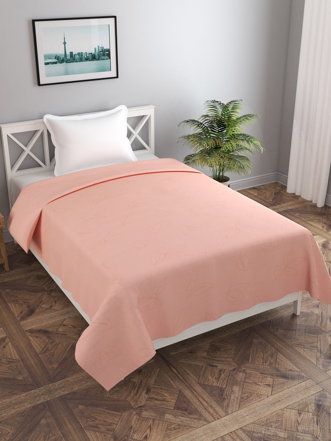 MORADO Peach Colored Printed Skin-Friendly Single Duvet Cover