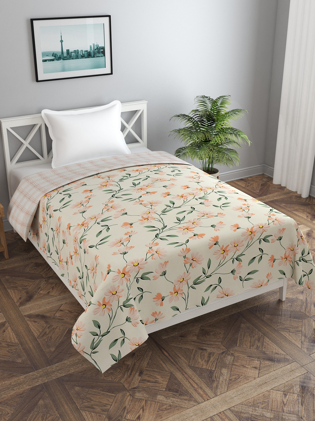 MORADO Brown & Beige Printed Reversible Single Duvet Cover