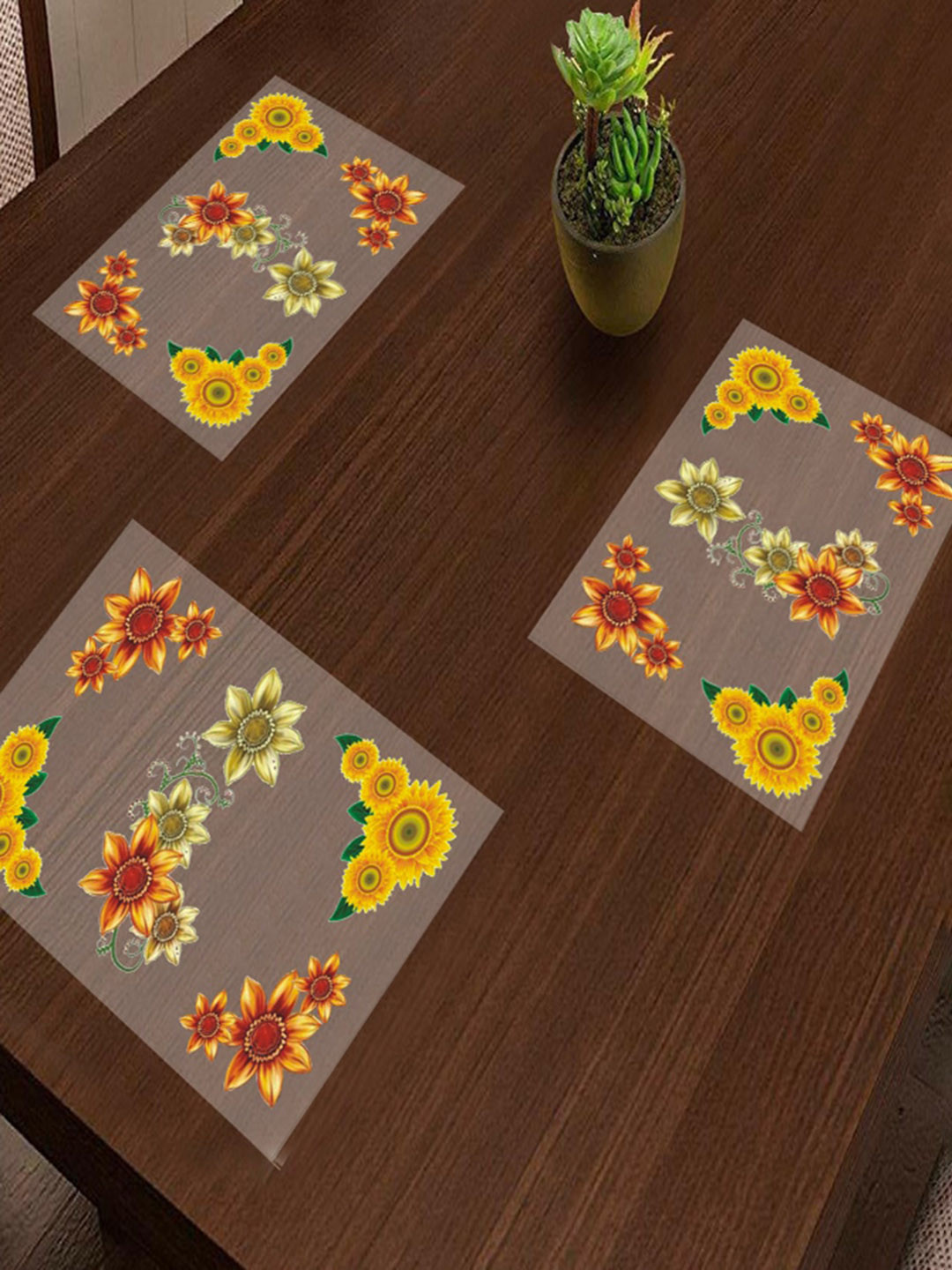 Dakshya Industries Blossom Yellow & Green 3 Pieces Printed Table Placemats