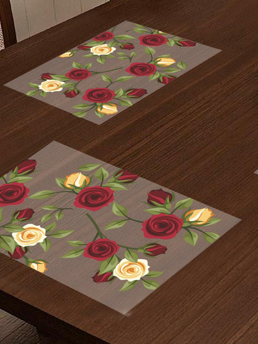 Dakshya Industries Blossom Red & Green 3 Pieces Printed Table Placemats