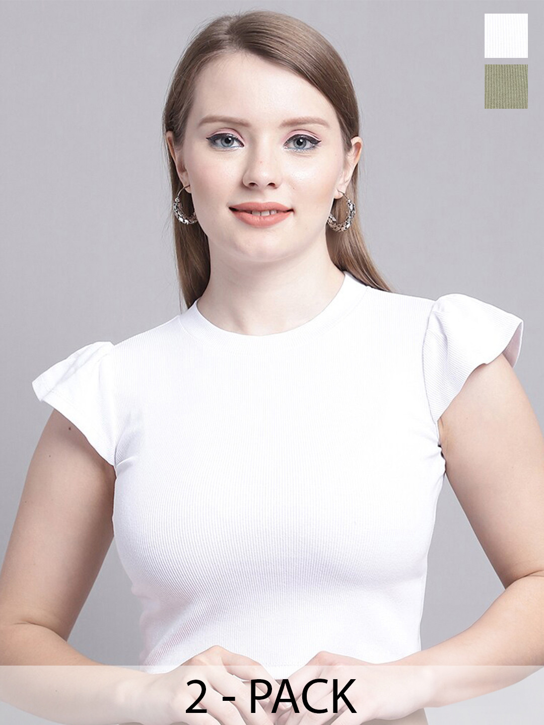 Jinfo Pack Of 2 Flutter Sleeve Crop Tops