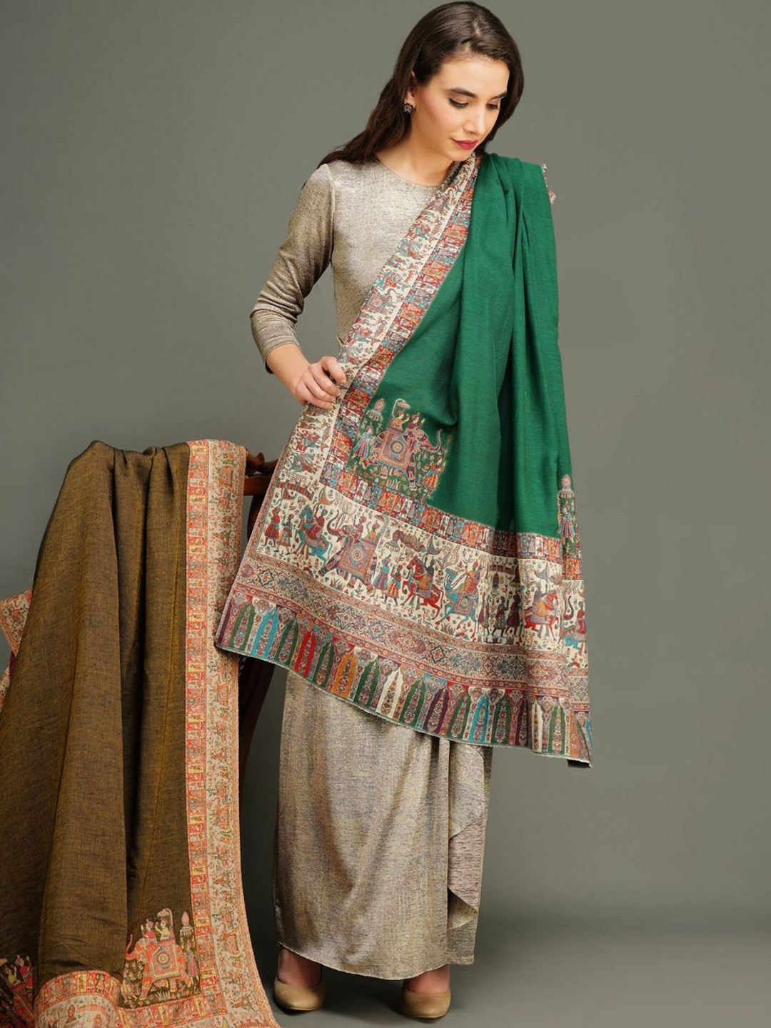 DUSALA INDIA Ethnic Motifs Woven Design Woolen Shawl