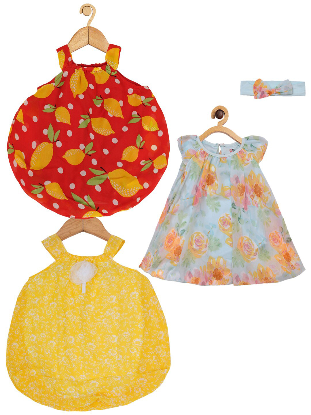 Creative Kids Infant Girls Pack Of 3 Floral Printed Romper Dresses