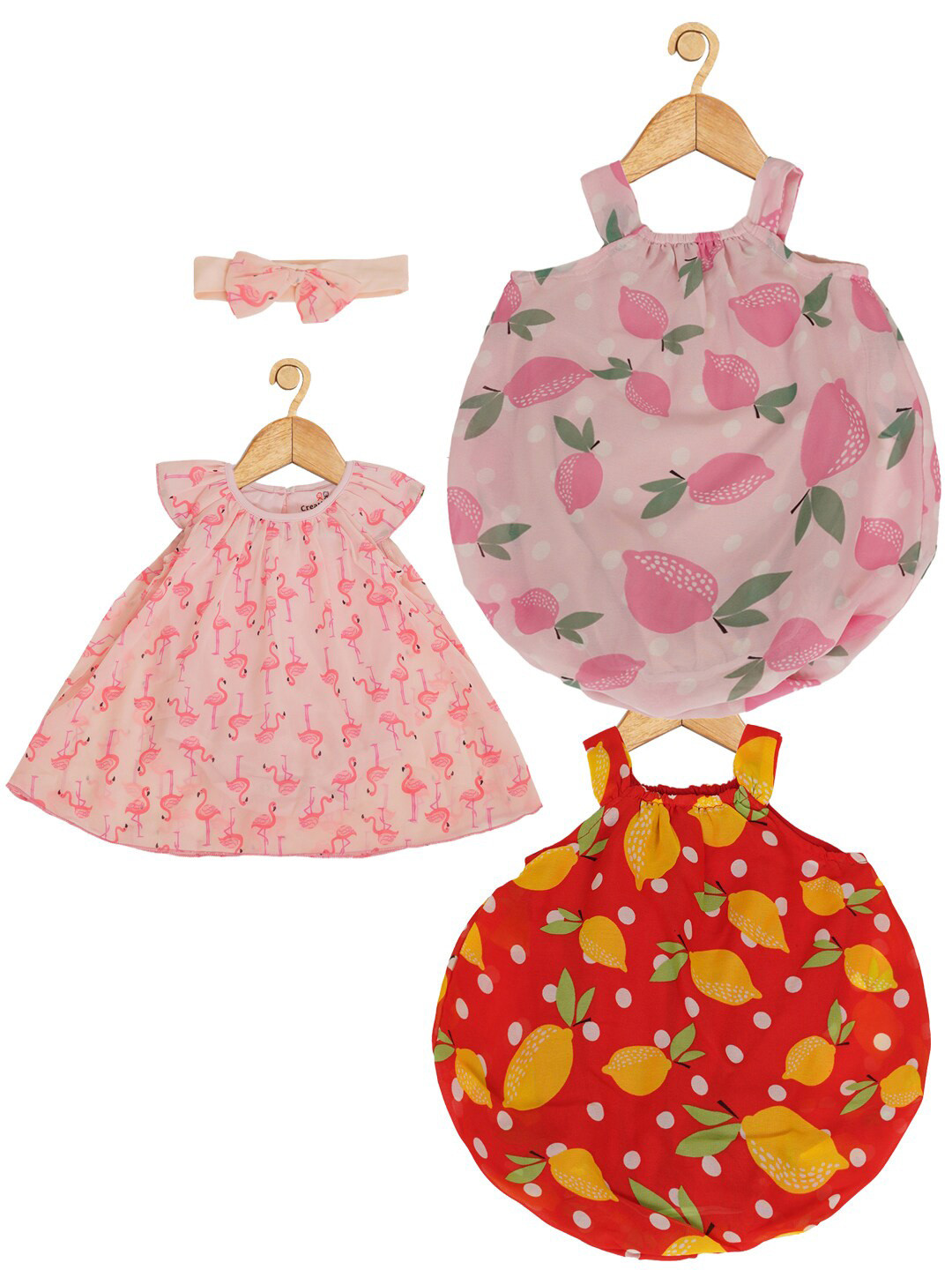 Creative Kids Infant Girls Pack Of 3 Conversational Printed Romper Dresses